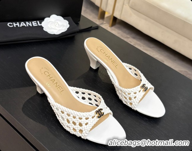 Duplicate Chanel Weave Leather Mules CH0727105 White 2026