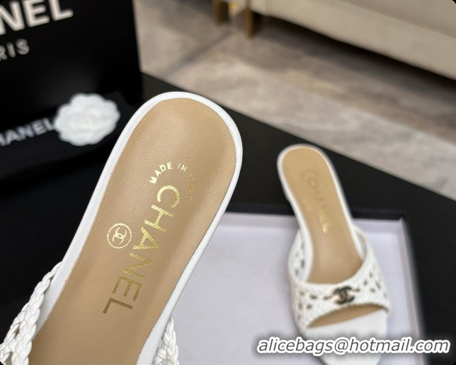 Duplicate Chanel Weave Leather Mules CH0727105 White 2026