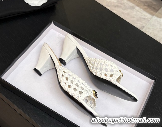 Duplicate Chanel Weave Leather Mules CH0727105 White 2026