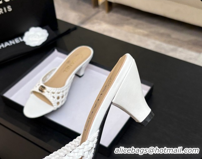 Duplicate Chanel Weave Leather Mules CH0727105 White 2026