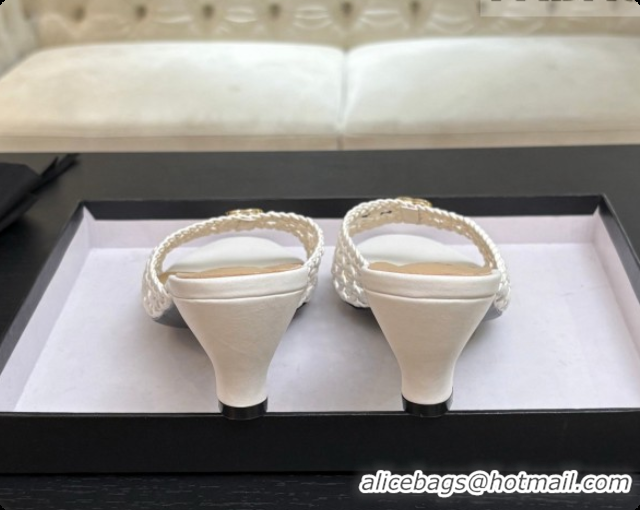 Duplicate Chanel Weave Leather Mules CH0727105 White 2026