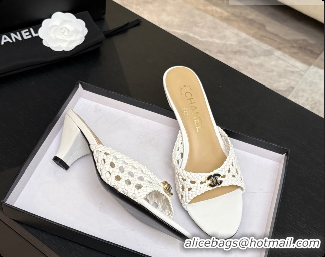 Duplicate Chanel Weave Leather Mules CH0727105 White 2026