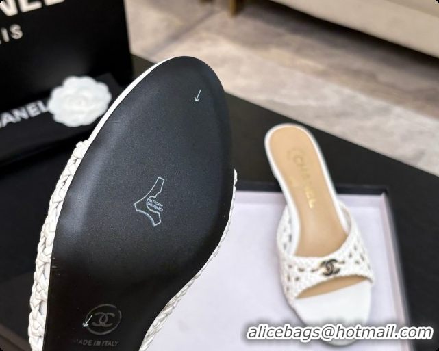 Duplicate Chanel Weave Leather Mules CH0727105 White 2026