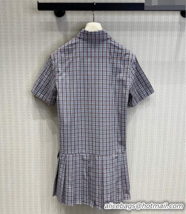Inexpensive Miu Miu Cotton Plaid Dress MM032543 Brown/Blue 2026
