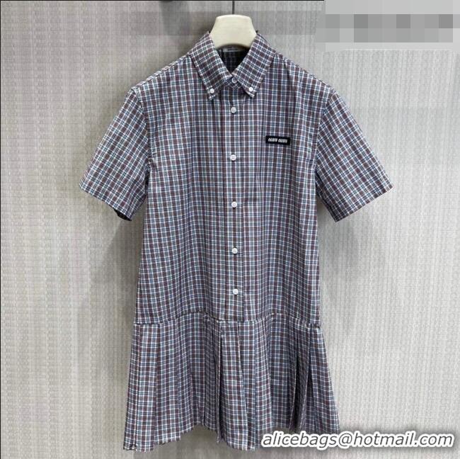 Inexpensive Miu Miu Cotton Plaid Dress MM032543 Brown/Blue 2026