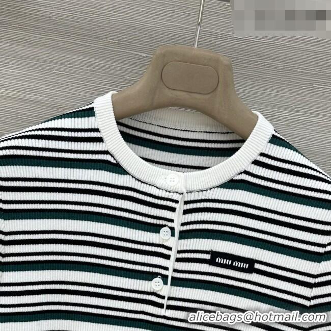 Low Cost Miu Miu Knit Stripe Top M041107 White/Green 2026