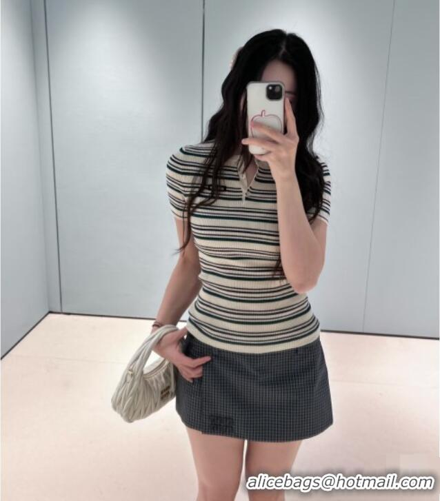 Low Cost Miu Miu Knit Stripe Top M041107 White/Green 2026