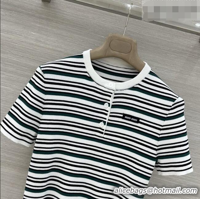 Low Cost Miu Miu Knit Stripe Top M041107 White/Green 2026