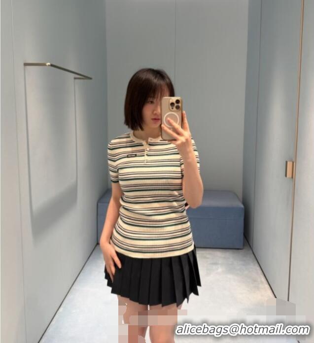 Low Cost Miu Miu Knit Stripe Top M041107 White/Green 2026