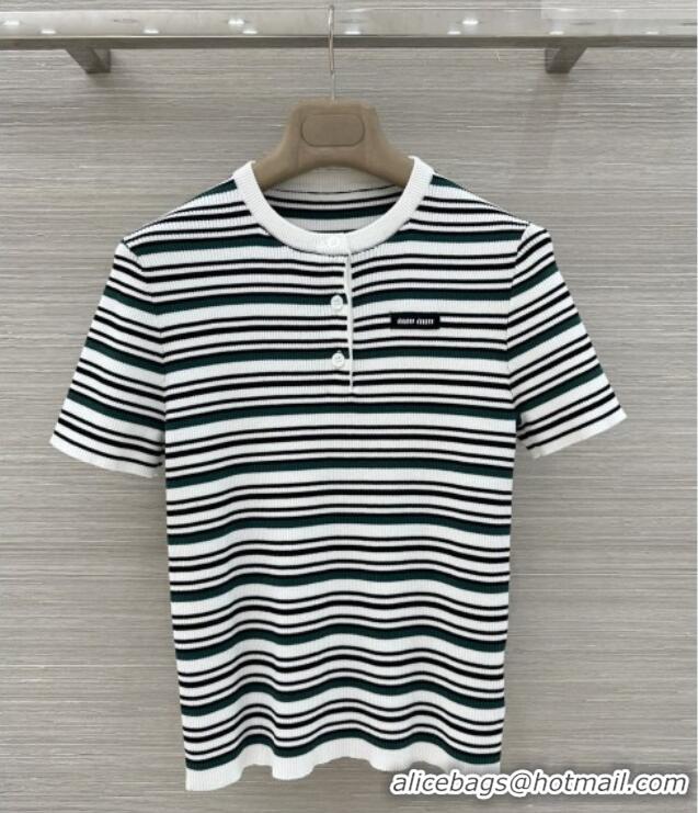 Low Cost Miu Miu Knit Stripe Top M041107 White/Green 2026