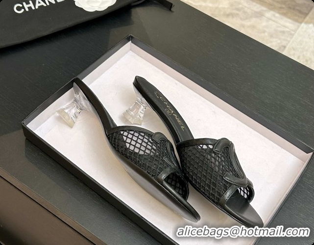 Buy Discount Chanel Lambskin & Mesh Mules Sandals CH0727110 Black 2026