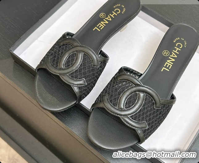 Buy Discount Chanel Lambskin & Mesh Mules Sandals CH0727110 Black 2026