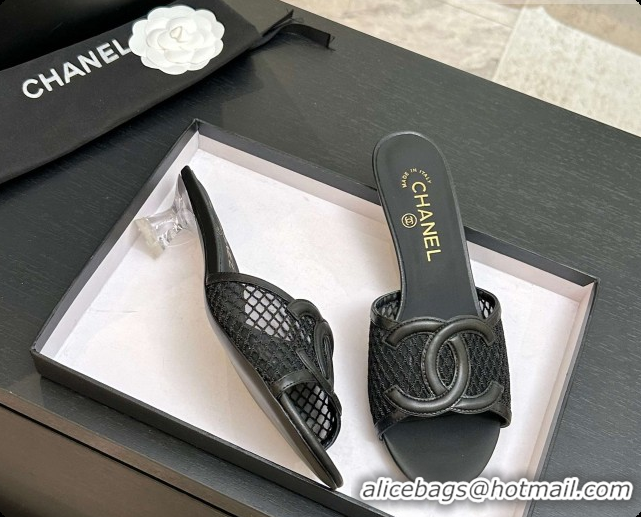 Buy Discount Chanel Lambskin & Mesh Mules Sandals CH0727110 Black 2026