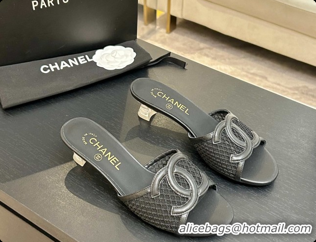 Buy Discount Chanel Lambskin & Mesh Mules Sandals CH0727110 Black 2026