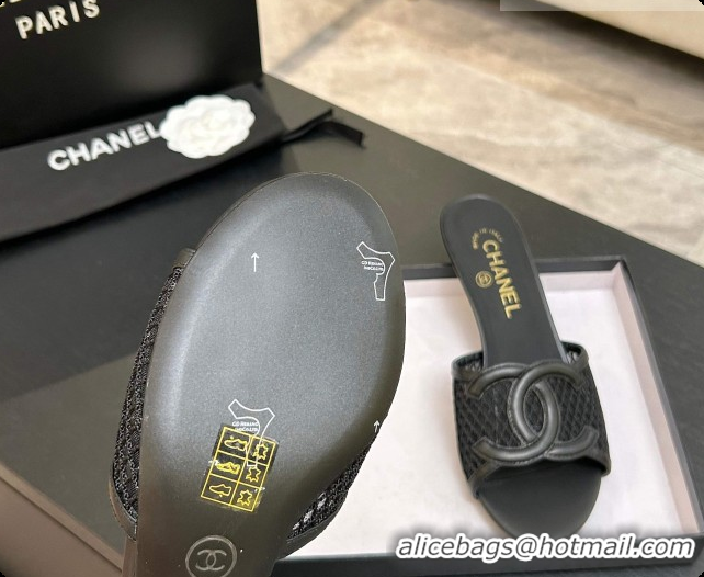Buy Discount Chanel Lambskin & Mesh Mules Sandals CH0727110 Black 2026
