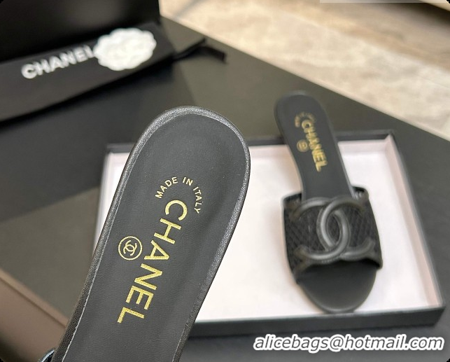 Buy Discount Chanel Lambskin & Mesh Mules Sandals CH0727110 Black 2026