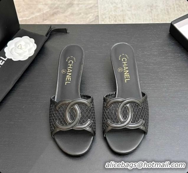 Buy Discount Chanel Lambskin & Mesh Mules Sandals CH0727110 Black 2026