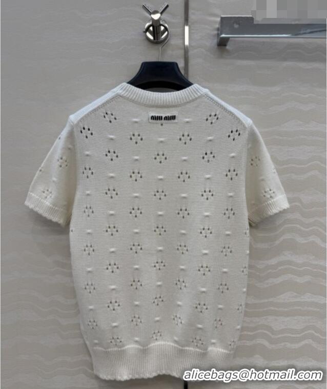 Reasonable Price Miu Miu Knit Short-sleeved Sweater M041406 Beige 2026