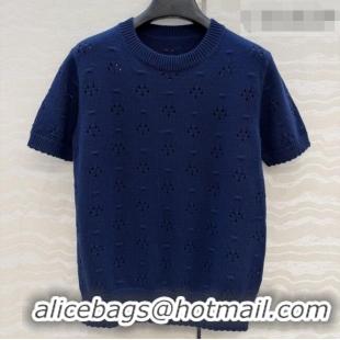 Shop Promotional Miu Miu Knit Short-sleeved Sweater M041407 Deep Blue 2026