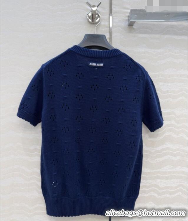 Shop Promotional Miu Miu Knit Short-sleeved Sweater M041407 Deep Blue 2026