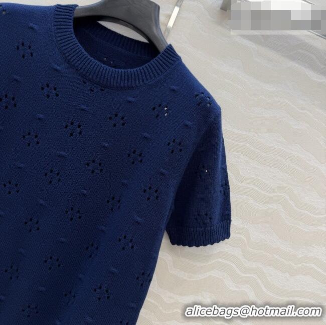 Shop Promotional Miu Miu Knit Short-sleeved Sweater M041407 Deep Blue 2026