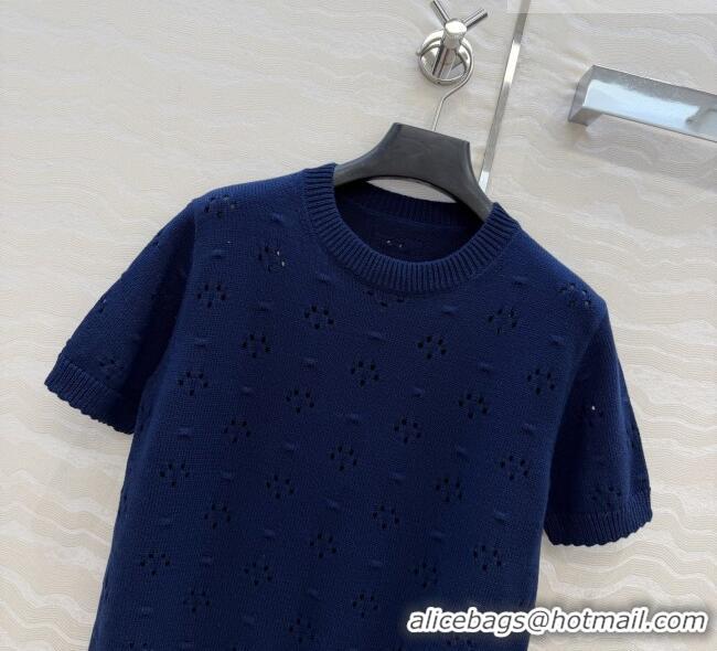 Shop Promotional Miu Miu Knit Short-sleeved Sweater M041407 Deep Blue 2026