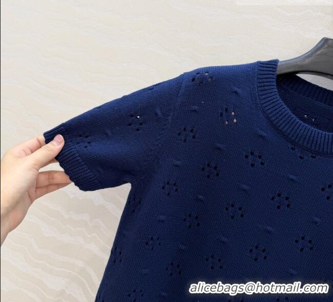 Shop Promotional Miu Miu Knit Short-sleeved Sweater M041407 Deep Blue 2026