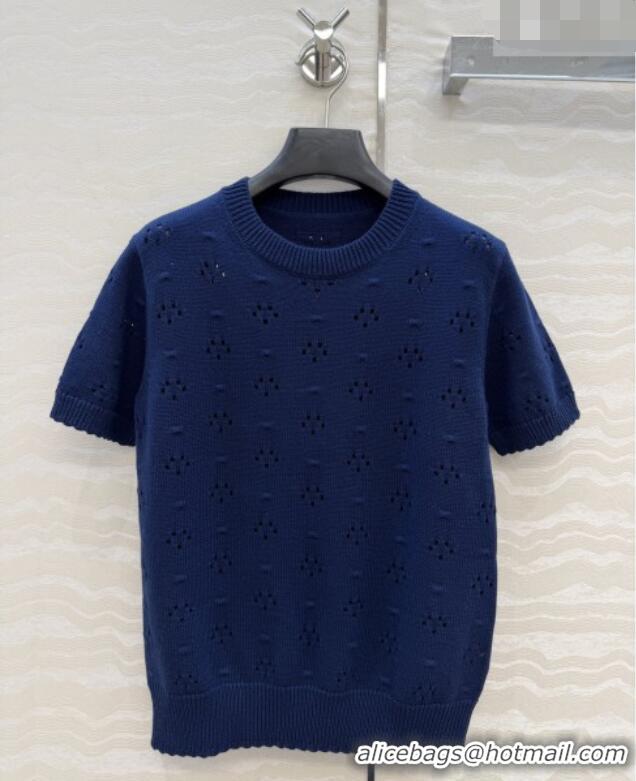 Shop Promotional Miu Miu Knit Short-sleeved Sweater M041407 Deep Blue 2026