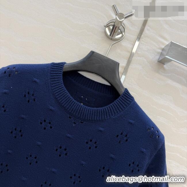 Shop Promotional Miu Miu Knit Short-sleeved Sweater M041407 Deep Blue 2026
