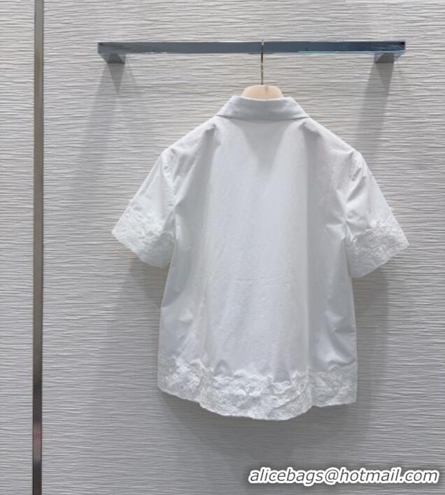 Low Price Miu Miu Cotton & Lace Shirt M42120 White 2026