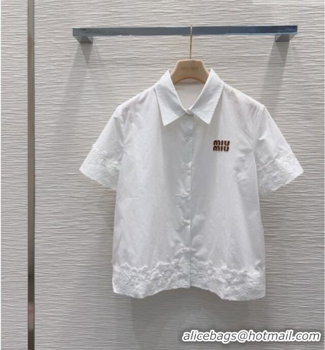 Low Price Miu Miu Cotton & Lace Shirt M42120 White 2026