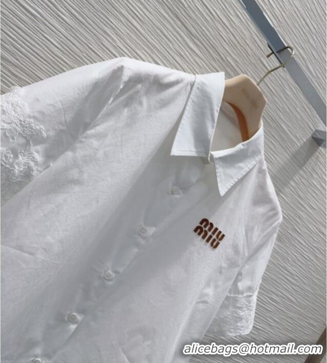 Low Price Miu Miu Cotton & Lace Shirt M42120 White 2026