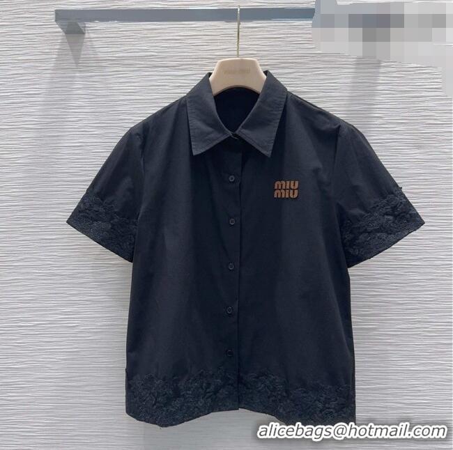 Grade Quality Miu Miu Cotton & Lace Shirt M42121 Black 2026