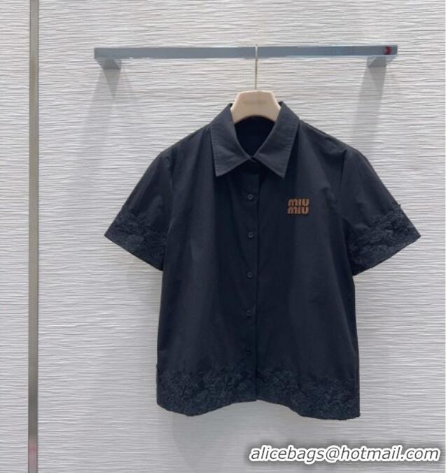 Grade Quality Miu Miu Cotton & Lace Shirt M42121 Black 2026