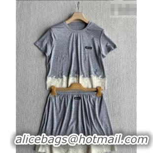 Good Product Miu Miu Silk and Lace T-Shirt and Mini Skirt Set 042120 Grey/White 2026