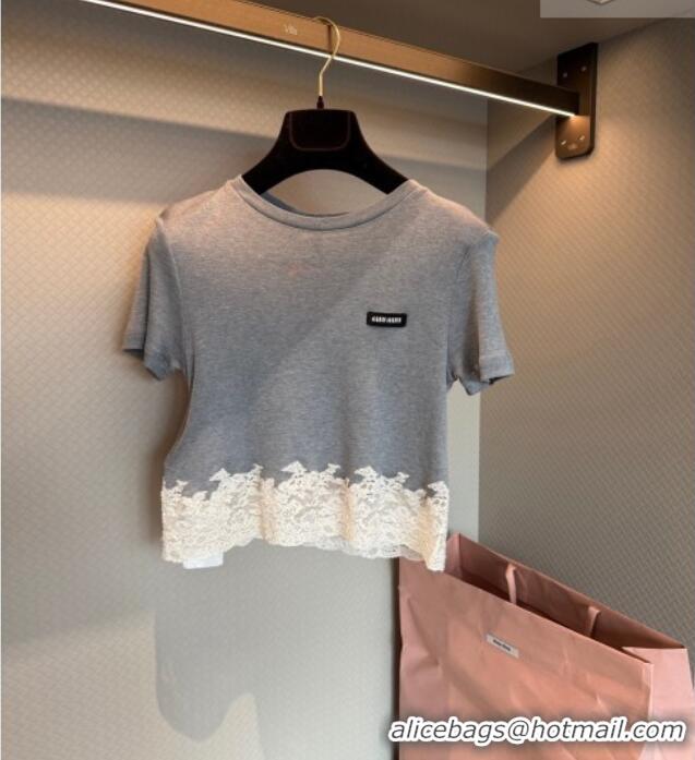 Good Product Miu Miu Silk and Lace T-Shirt and Mini Skirt Set 042120 Grey/White 2026