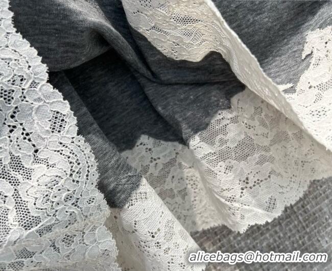 Good Product Miu Miu Silk and Lace T-Shirt and Mini Skirt Set 042120 Grey/White 2026