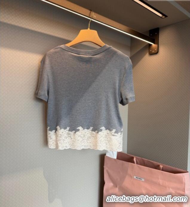 Good Product Miu Miu Silk and Lace T-Shirt and Mini Skirt Set 042120 Grey/White 2026