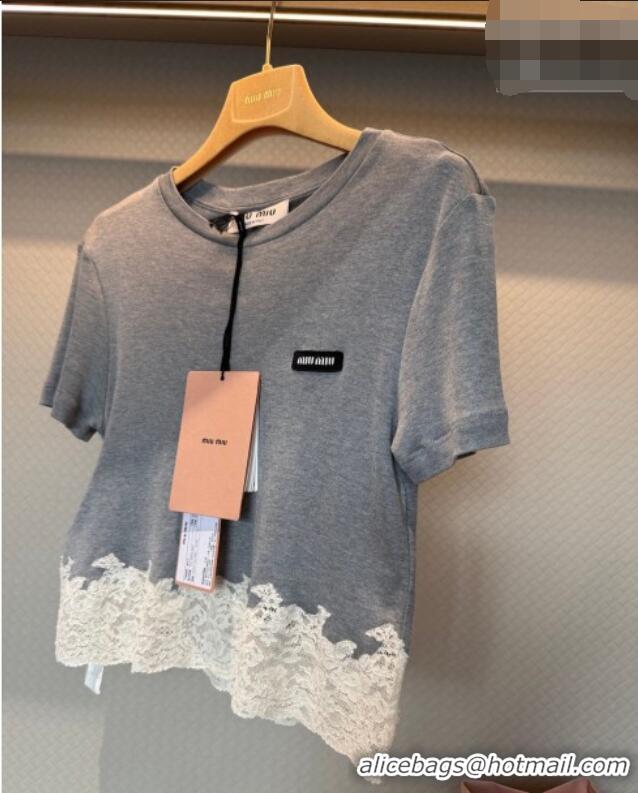 Good Product Miu Miu Silk and Lace T-Shirt and Mini Skirt Set 042120 Grey/White 2026