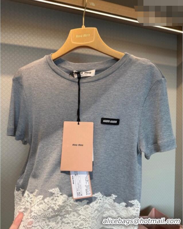 Good Product Miu Miu Silk and Lace T-Shirt and Mini Skirt Set 042120 Grey/White 2026