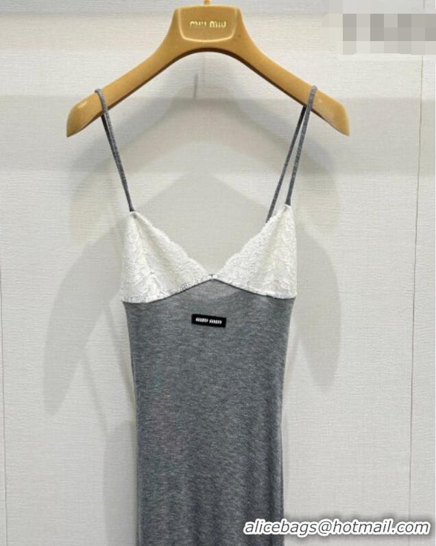 Shop Discount Miu Miu Long Dress 042120 Grey/White Lace 2026