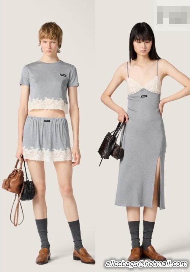 Shop Discount Miu Miu Long Dress 042120 Grey/White Lace 2026