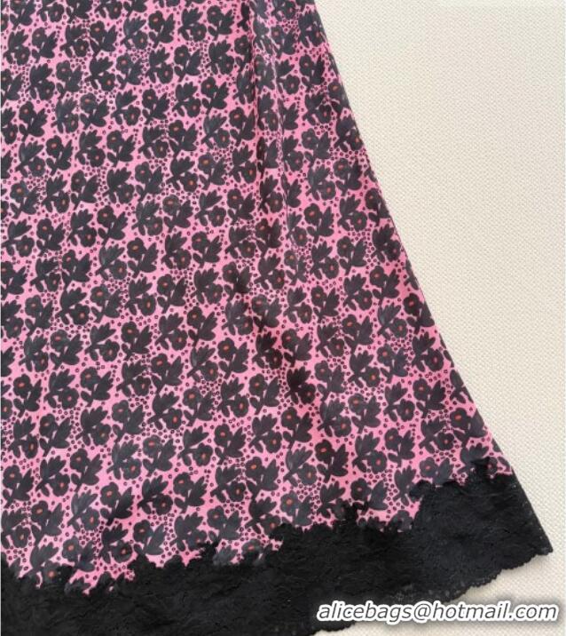 Best Price Miu Miu Printed Silk Dress with Lace Trim MM042109 Pink 2026