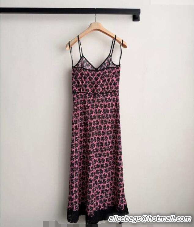 Best Price Miu Miu Printed Silk Dress with Lace Trim MM042109 Pink 2026
