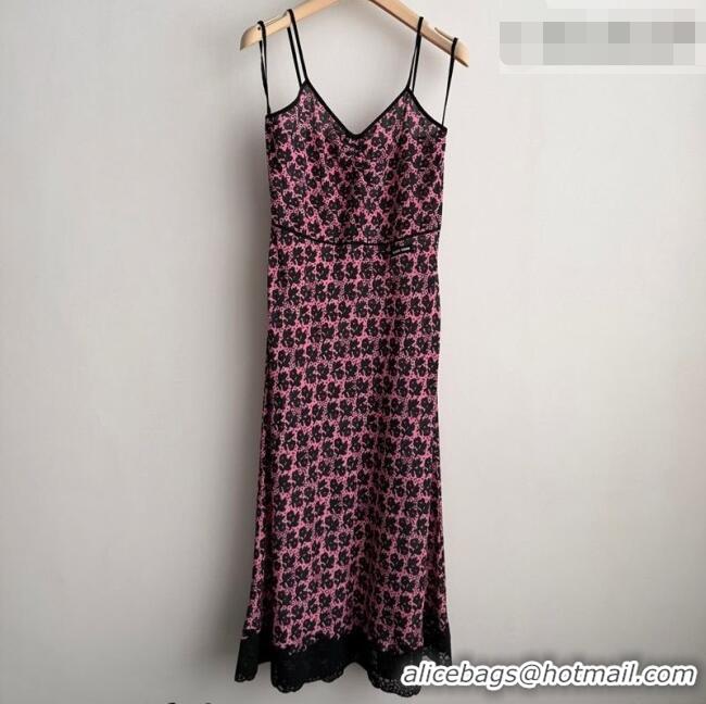 Best Price Miu Miu Printed Silk Dress with Lace Trim MM042109 Pink 2026