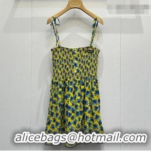 Free Shipping Discount Miu Miu Printed Silk Dress MM042003 Yellow 2026