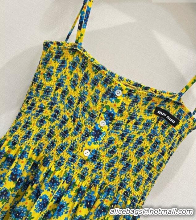 Free Shipping Discount Miu Miu Printed Silk Dress MM042003 Yellow 2026