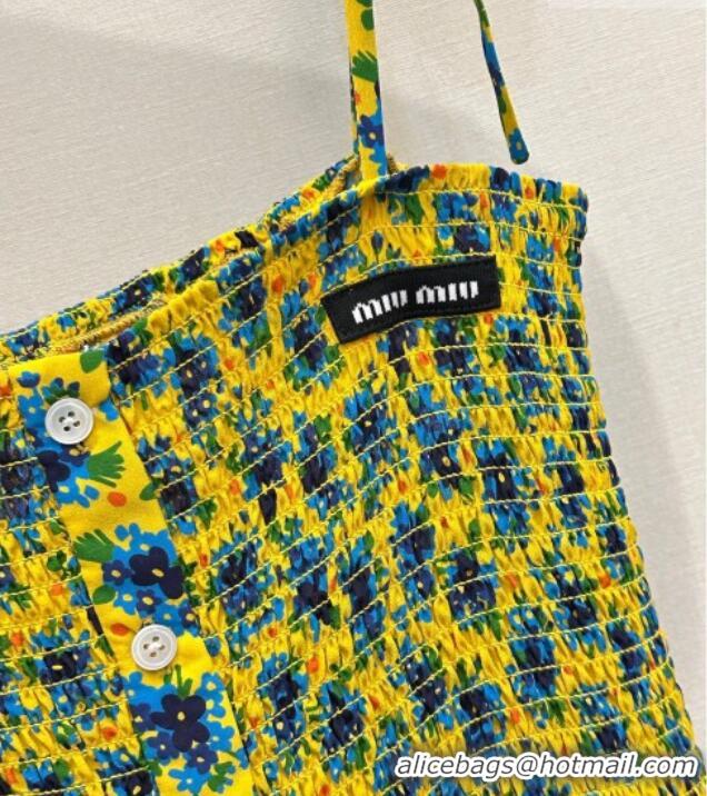 Free Shipping Discount Miu Miu Printed Silk Dress MM042003 Yellow 2026