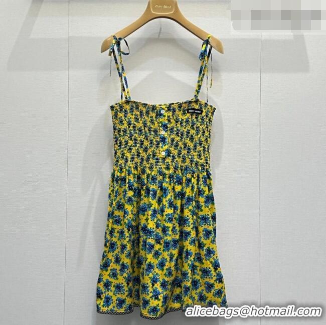 Free Shipping Discount Miu Miu Printed Silk Dress MM042003 Yellow 2026