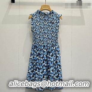 Top Grade Discount Miu Miu Printed Silk Dress MM042002 Blue 2026